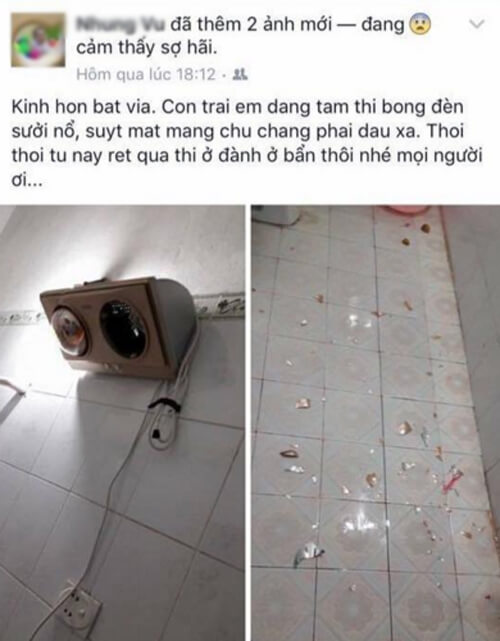 Cảnh báo tai nạn từ đèn sưởi ấm trong nhà tắm 7