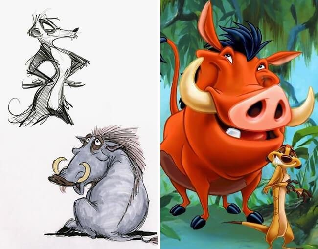 Ngắm 15 nhân vật Disney khác xa so với phiên bản phác thảo 47 phim hoat hinh disney