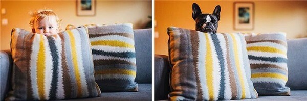 Th&uacute; v&igrave; bộ ảnh b&eacute; v&agrave; c&uacute;n cưng tạo d&aacute;ng giống hệt nhau