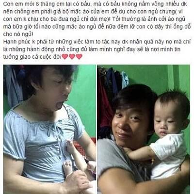 Cảm động chồng mặc quần áo của vợ để dỗ con ngủ 5
