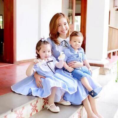 Mẹ con Elly Trần lại gây thương nhớ với tông màu xanh yên ả 11
