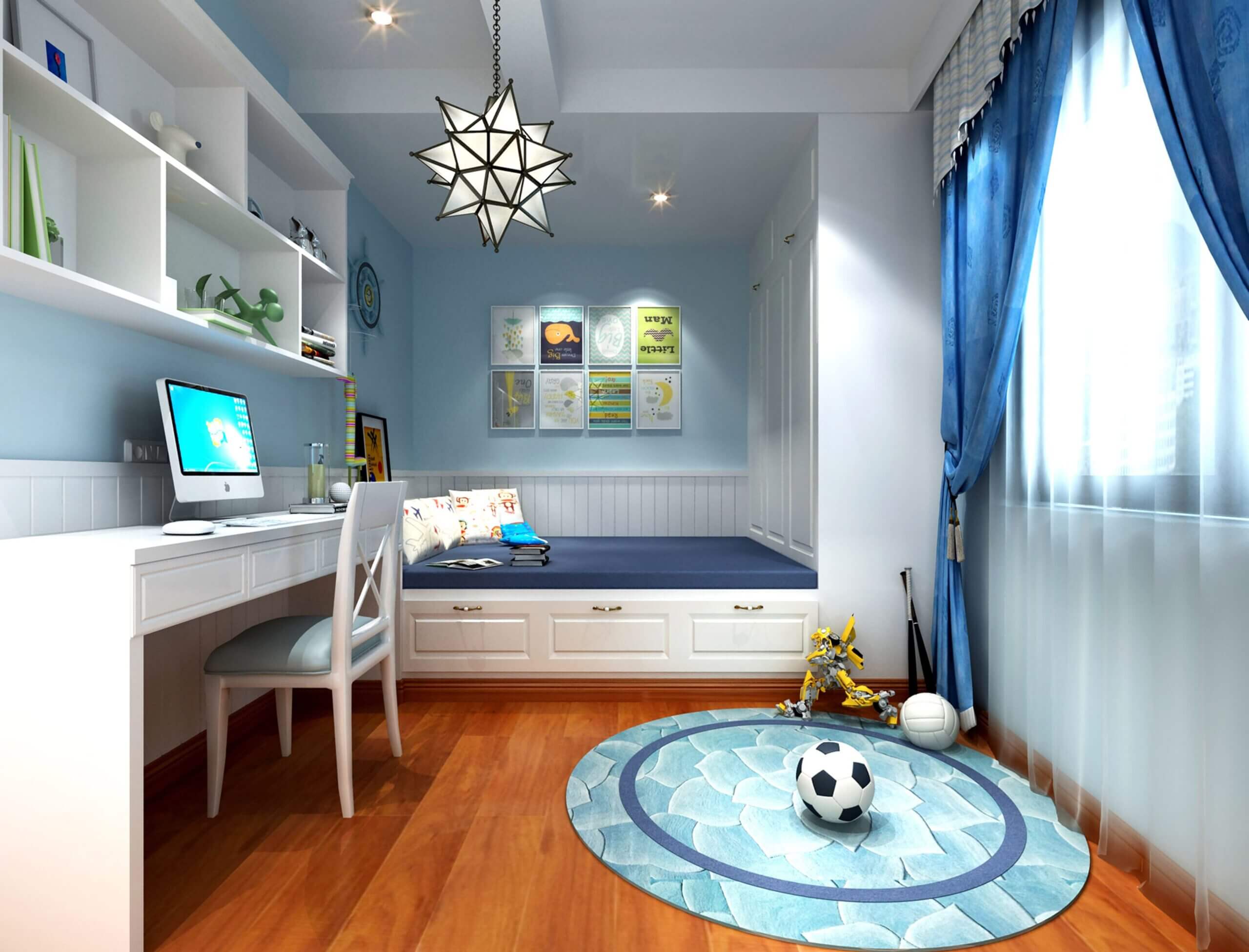 phòng bé trai phối gam màu xanh phòng bé trai phối gam màu xanh