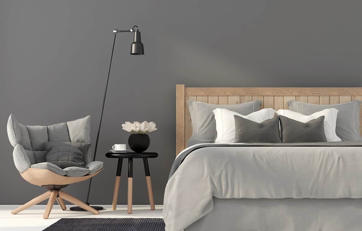 Phòng ngủ tông xám kết hợp nội thất gỗ