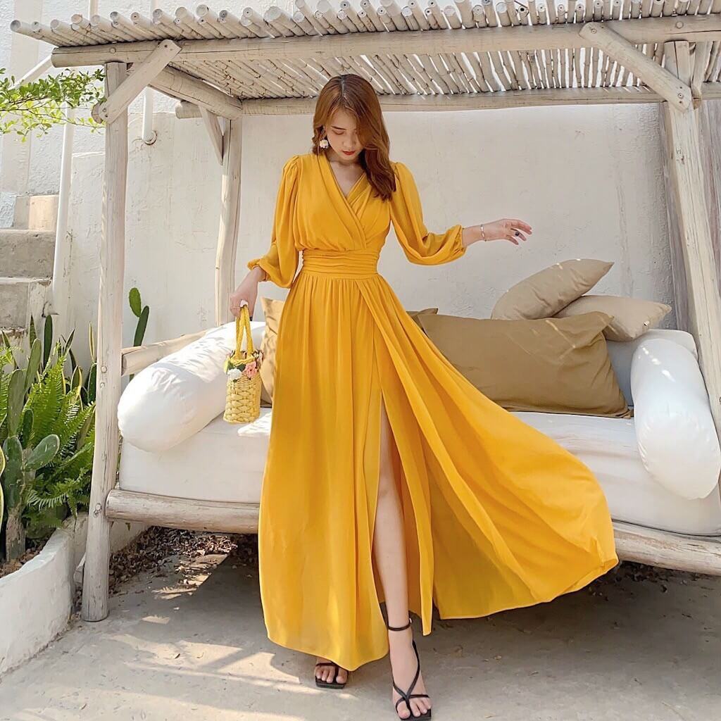 Váy đi biển thiết kế xẻ tà đơn giản Váy đi biển thiết kế xẻ tà đơn giản