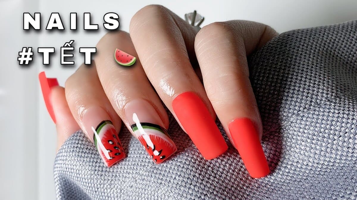Mách nàng các mẫu nail Tết 2023 cực xinh 46 nail dưa hấu