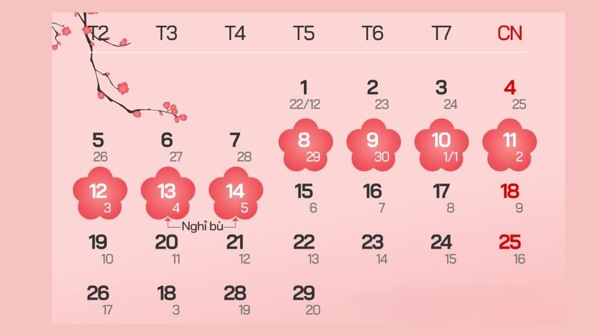 Lịch nghỉ Tết Âm lịch 2024 là bao nhiêu ngày Lịch nghỉ Tết 2024 được nghỉ mấy ngày